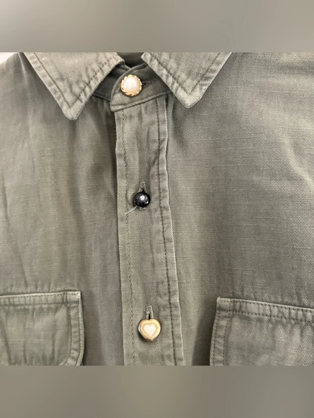 AMO Olive Green Cropped Oversized Style Cotton Linen Button-Up Shirt - Picture 12 of 12